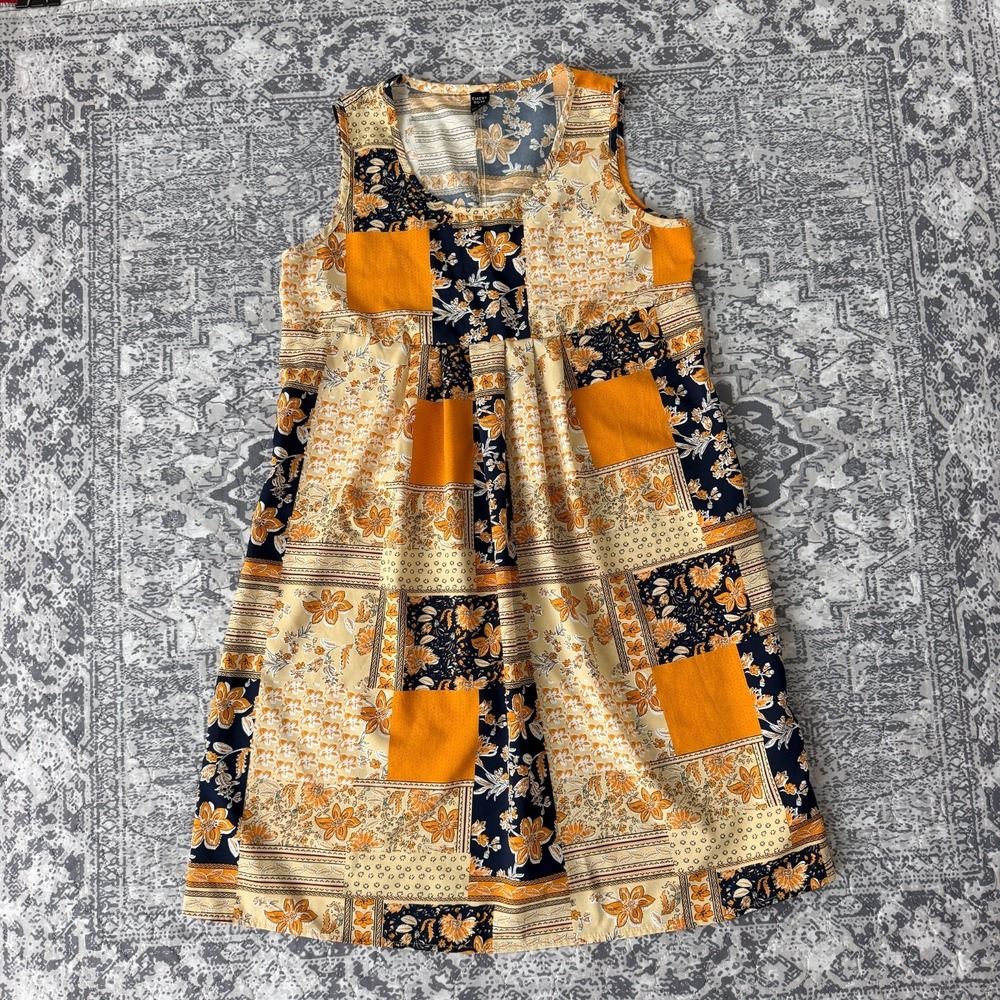 Emery Rose Womens Yellow Floral Patchwork Sleeveless Shift A-Line Dress Small